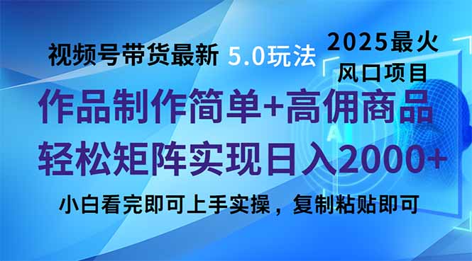 视频号带货最新5.0玩法，作品制作简单，当天起号，复制粘贴，轻松矩阵...-搜外项目网