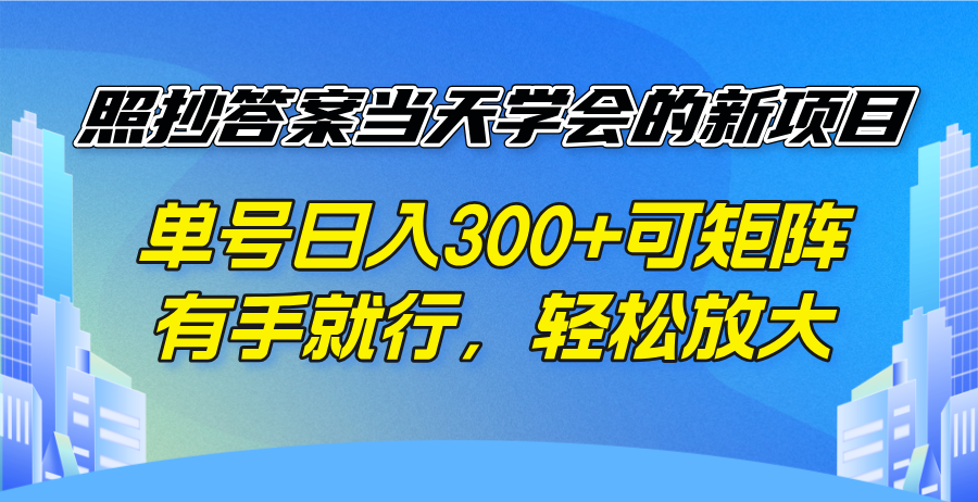 照抄答案当天学会的新项目，单号日入300 +可矩阵，有手就行，轻松放大-搜外项目网