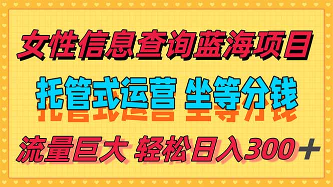 稳定日入300＋，小众女性信息查询蓝海项目，全程懒人式托管，解放你的...-搜外项目网