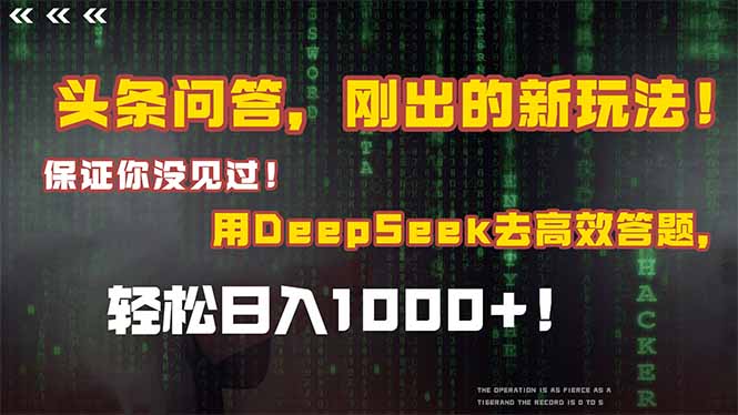 头条问答,刚出的新玩法!保证你没见过!结合Deepseek高效答题,日入1000+-搜外项目网