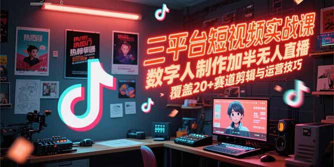 三平台短视频实战课，数字人制作加半无人直播，覆盖20+赛道剪辑与运营技巧-搜外项目网
